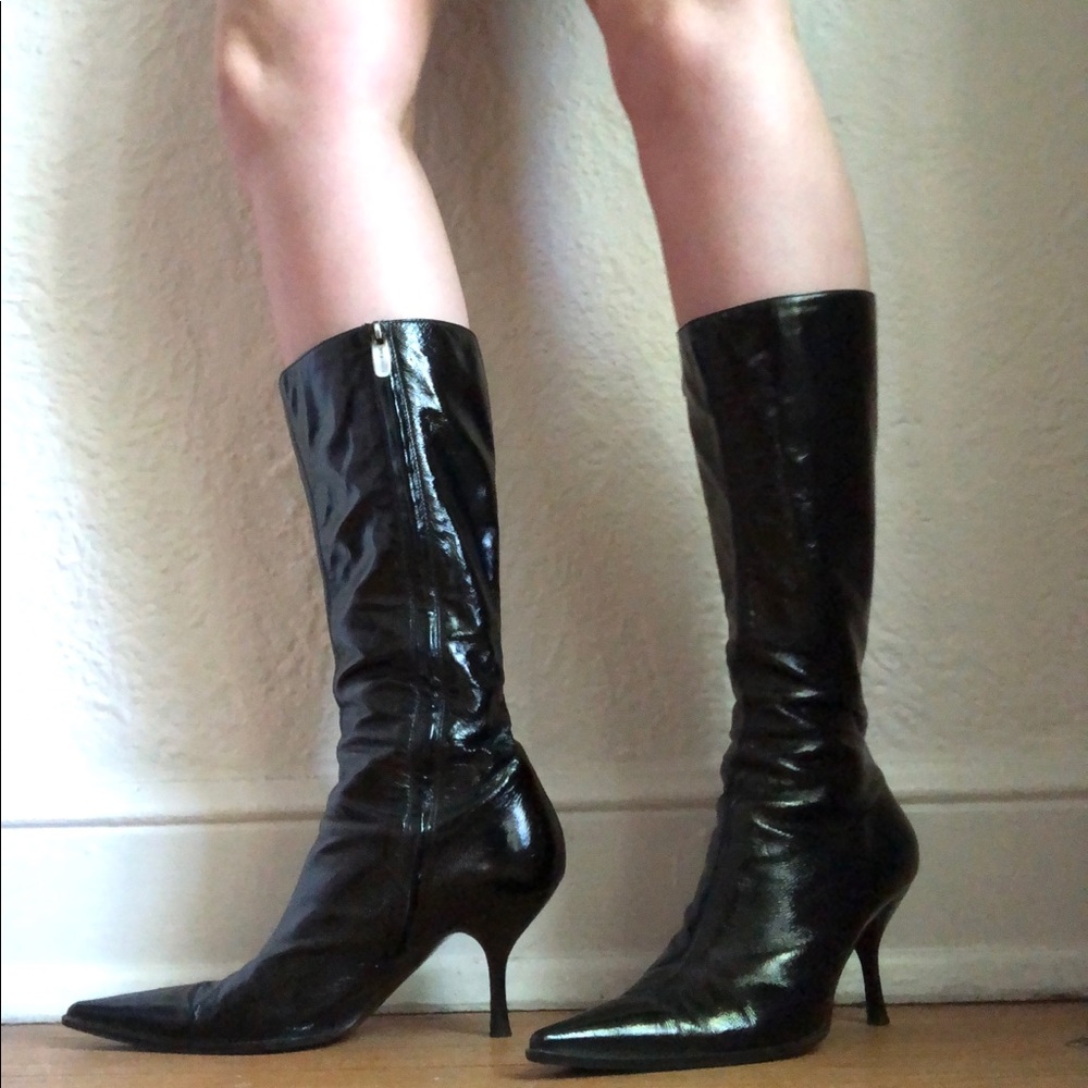 Sergio Rossi black mid rise boots, size 10.